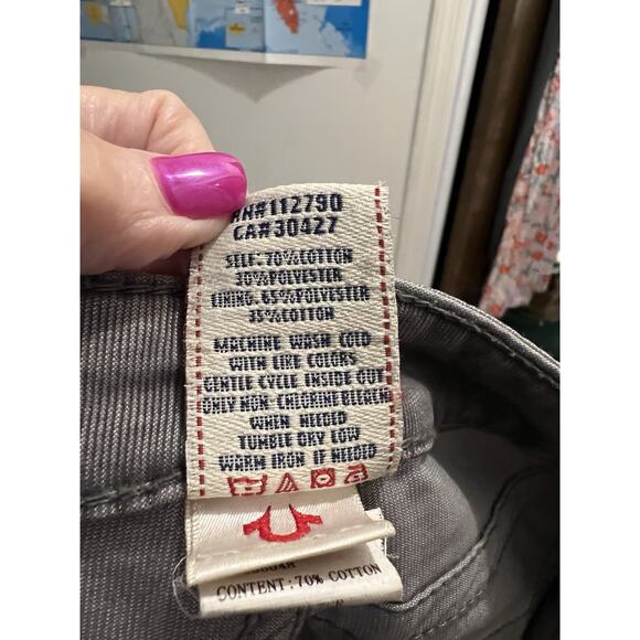 True Religion Gray Corduroy Jodie Low Rise Skinny Pants Sz 25 - Picture 6 of 6